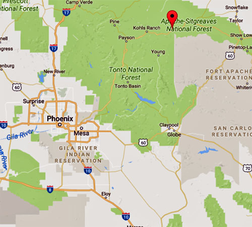 Google Map Showing Location of Forest Lakes, AZ