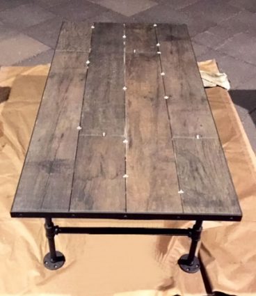DIY Industrial Table Faux Wood Tile Top