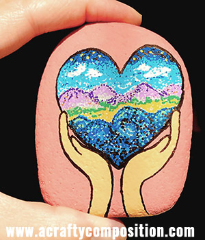 Hands and Heart Painted Rock
