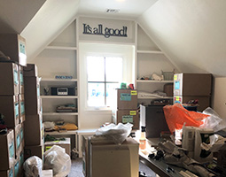 unpacked boxes in a home office