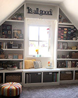 window and bookshelves of a home office