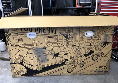 The shipping box for the Rad Power Bikes